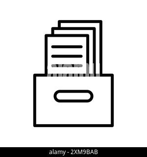 Archivbox mit Dokumentensymbol, lineare Logomarkensammlung in Schwarzweiß für Web Stock Vektor