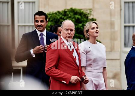 Paris, Frankreich. Juli 2024. Antonin Burat/Le Pictorium - Empfang der Staats- und Regierungschefs im Elysee-Palast zur Eröffnung der Olympischen Spiele 2024 in Paris. - 26/07/2024 - Frankreich/Paris - Prinz Albert II. Von Monaco und seine Frau Charlene erhielten am 26. Juli 2024 im Elysee-Palast die Olympischen Spiele 2024 in Paris. Quelle: LE PICTORIUM/Alamy Live News Stockfoto