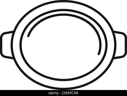 Einfache schwarze Strichgrafik-Illustration einer runden Bratpfanne in Draufsicht, ideal für Rezeptbücher, Kochwebsites und Küchen-Designs Stock Vektor