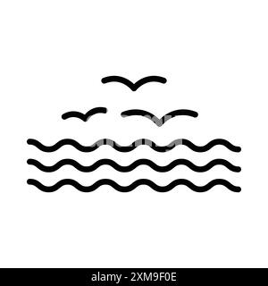 SET-Kollektion „Sea with Möwe Icon“ in Schwarz-weiß für Web-Zwecke Stock Vektor