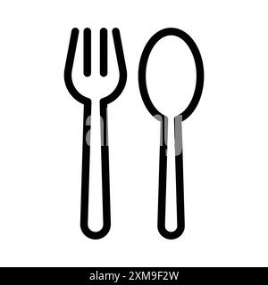 Löffel und Gabel Icon – lineare Logo-Set-Kollektion in Schwarz-weiß für Web-Zwecke Stock Vektor