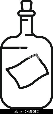 Korken-Flasche mit einer Botschaft im Inneren, die auf dem Meer schwimmt, Line Art Icon Stock Vektor