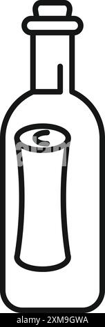 Schwarzes Umrisssymbol einer korken Flasche mit einer geheimen Nachrichtenrolle Stock Vektor