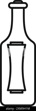 Einfache Linienzeichnung einer Nachricht, die in einer Glasflasche zusammengerollt ist und Themen der Kommunikation und des Geheimnisses aufruft Stock Vektor