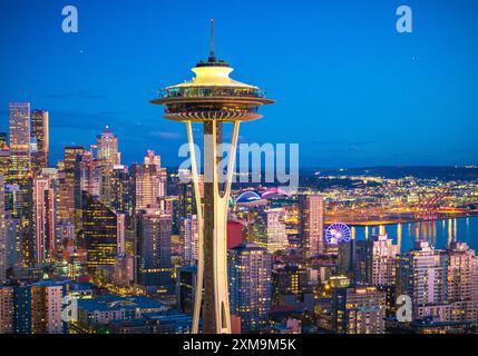 Seattle ist ein bedeutender Küstenflughafen und Sitz des King County im US-Bundesstaat Washington. Seattle ist die größte Stadt im pazifischen Nordwesten. Stockfoto