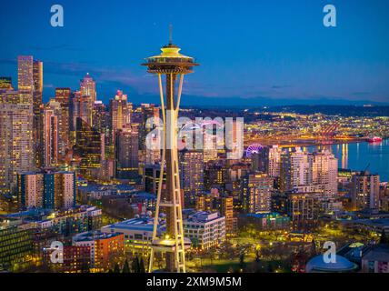 Seattle ist ein bedeutender Küstenflughafen und Sitz des King County im US-Bundesstaat Washington. Seattle ist die größte Stadt im pazifischen Nordwesten. Stockfoto