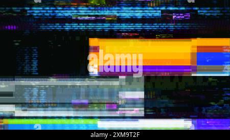 Signalverluste VHS-Glitches und statisches Rauschen Farbhintergrund mit Licht-TV und Monitor-statischen Linien sind zufällige Glitcheffekte. Grunge abstrakter Hintergrund Stockfoto