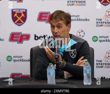 Jacksonville, Florida, USA. Juli 2024. Die englische Premier League ist freundlich, West Ham United gegen Wolverhampton. West Ham Head Coach Julen Lopetegui spricht am Tag vor ihrem Spiel gegen Wolverhampton im Stateside Cup, einer Serie von drei Spielen in den USA in Florida und Maryland. Foto: Tim Davis/Alamy Live News Stockfoto