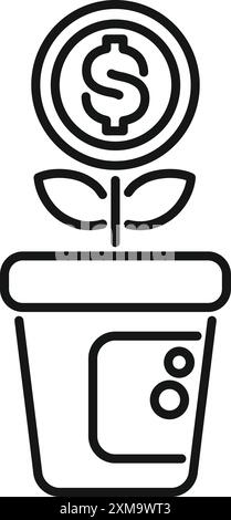 Zeilengrafik-Symbol eines Geldbaums, der aus einem Banksafe wächst und sichere und profitable Investitionen repräsentiert Stock Vektor