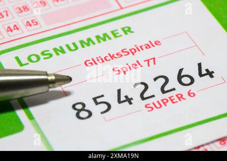 Ticket, Lotterie, Wettschein, GluecksSpirale, Spiel 77, SUPER 6, Biros Stockfoto