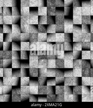 Abstraktes geometrisches Muster in Graustufen mit strukturierten Quadraten, die einen Mosaikeffekt erzeugen Stockfoto