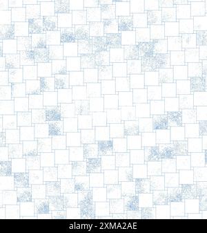 Weiß-blau strukturiertes Mosaikmuster mit quadratischen Fliesen in geometrischer Anordnung Stockfoto