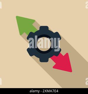 Das Wenden des Zahnrads mit einem Pfeil nach oben und einem Pfeil nach unten symbolisiert die Volatilität des Marktes Stock Vektor