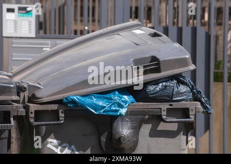 Überfüllter Abfallbehälter, Deutschland Stockfoto