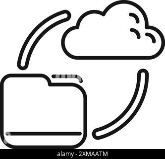 Minimalistisches Symbol für Daten, die von einem Cloud-Speicher zu einem lokalen Ordner synchronisiert werden Stock Vektor