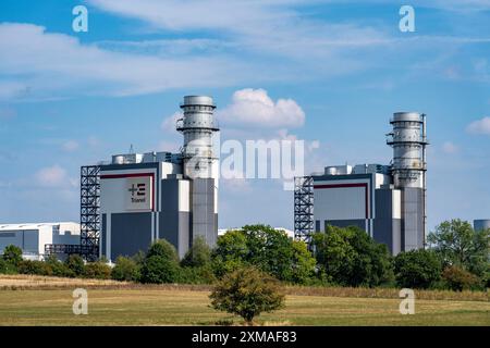 Trianel Gas- und Dampfkraftwerk Hamm-Uentrop, zwei Kraftwerksblöcke mit je 425 Megawatt Leistung, Nordrhein-Westfalen Stockfoto