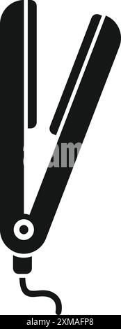 Das Symbol der schwarzen Glyphe stellt einen Haarglätter dar, ein Werkzeug, das von Friseuren in Schönheitssalons verwendet wird Stock Vektor