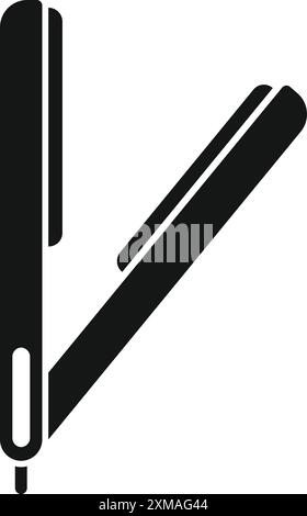 Schwarze Silhouette eines geraden Rasierers, der die scharfe Klinge zum Rasieren zeigt Stock Vektor