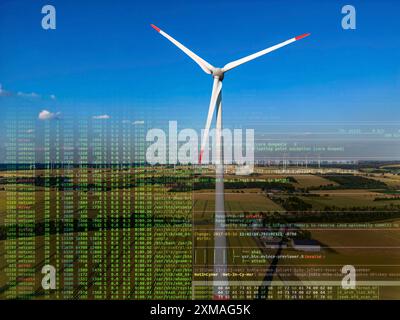 Symbolbild kritische Infrastruktur, Blackout-Risiko, Cyberterrorismus, Windpark nahe der ostwestfälischen Stadt Lichtenau südlich von Paderborn Stockfoto