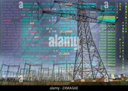 Symbolisches Bild von kritischer Infrastruktur, Stromausfall-Risiko, Cyberterrorismus, Neubau des Umspannwerks an der Cranger Straße in Herten Stockfoto