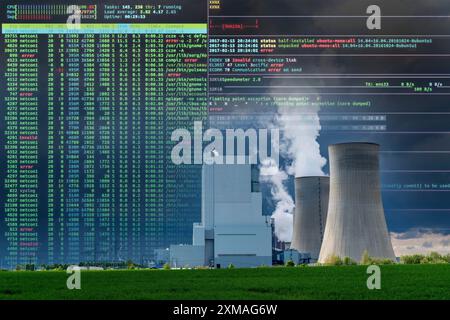 Symbolisches Image kritische Infrastruktur, Stromausfall-Risiko, Cyberterrorismus, Hackerangriff, Braunkohlekraftwerk Neurath, in der Nähe von Grevenbroich, RWE Power Stockfoto