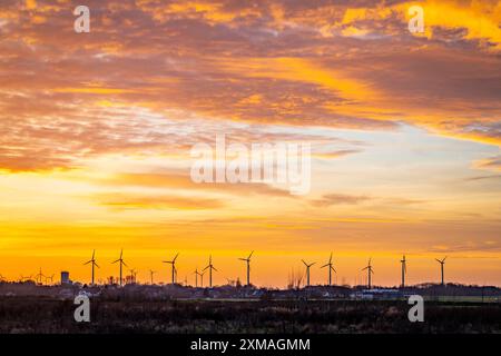 Windpark bei Holzweiler, Stadt Erkelenz, Windkraftwerke, Nordrhein-Westfalen, Deutschland Stockfoto