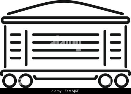 Linienzeichnung eines überdachten Güterwagens, der auf Schienen steht und den Schienengüterverkehr darstellt Stock Vektor