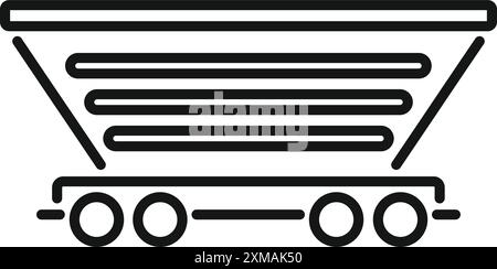 Einfaches Liniensymbol eines Bergbauwagens, der Kohle transportiert Stock Vektor