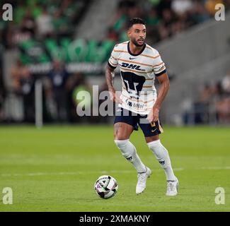 Austin, Texas, USA. Juli 2024. Der Pumas UNAM-Verteidiger Nathan Silva (6) bewegt den Ball während eines Fußballspiels im Liagues Cup am 26. Juli 2024 in Austin. Austin gewann mit 3:2. (Kreditbild: © Scott Coleman/ZUMA Press Wire) NUR REDAKTIONELLE VERWENDUNG! Nicht für kommerzielle ZWECKE! Quelle: ZUMA Press, Inc./Alamy Live News Stockfoto