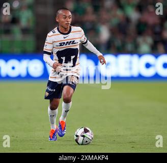 Austin, Texas, USA. Juli 2024. Pumas UNAM-Stürmer Ãngel Rico (189) bewegt den Ball während eines Fußballspiels beim FC Austin am 26. Juli 2024 in Austin. Austin gewann mit 3:2. (Kreditbild: © Scott Coleman/ZUMA Press Wire) NUR REDAKTIONELLE VERWENDUNG! Nicht für kommerzielle ZWECKE! Quelle: ZUMA Press, Inc./Alamy Live News Stockfoto