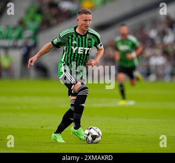 Austin, Texas, USA. Juli 2024. Austin FC Mittelfeldspieler Alexander Ring (8) bewegt den Ball während eines Fußballspiels im Liagues Cup gegen Pumas UNAM am 26. Juli 2024 in Austin. Austin gewann mit 3:2. (Kreditbild: © Scott Coleman/ZUMA Press Wire) NUR REDAKTIONELLE VERWENDUNG! Nicht für kommerzielle ZWECKE! Quelle: ZUMA Press, Inc./Alamy Live News Stockfoto