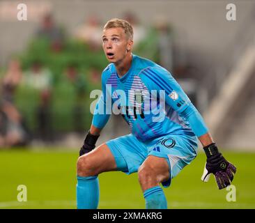 Austin, Texas, USA. Juli 2024. Austin FC Torhüter Stefan Cleveland (30) blickt am 26. Juli 2024 in Austin auf ein Fußballspiel im Liagues Cup gegen Pumas UNAM. Austin gewann mit 3:2. (Kreditbild: © Scott Coleman/ZUMA Press Wire) NUR REDAKTIONELLE VERWENDUNG! Nicht für kommerzielle ZWECKE! Quelle: ZUMA Press, Inc./Alamy Live News Stockfoto