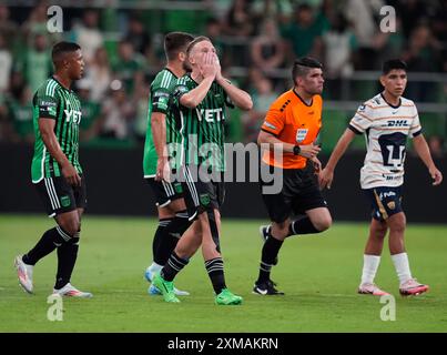 Austin, Texas, USA. Juli 2024. Austin FC Mittelfeldspieler Alexander Ring (8) reagiert auf eine verpasste Torchance von Pumas UNAM während der letzten Minuten eines Fußballspiels am 26. Juli 2024 in Austin. Austin gewann mit 3:2. (Kreditbild: © Scott Coleman/ZUMA Press Wire) NUR REDAKTIONELLE VERWENDUNG! Nicht für kommerzielle ZWECKE! Quelle: ZUMA Press, Inc./Alamy Live News Stockfoto