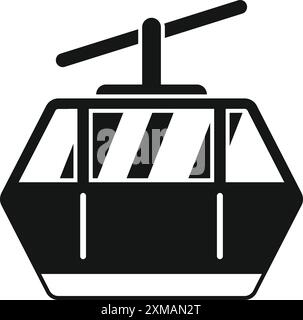 Schwarze Silhouette einer Standseilkabine, die an einer Seilbahn hängt und Passagiere bis zu ihrem Ziel befördert Stock Vektor