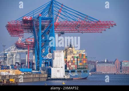 HHLA Container-Terminal Tollerort, Containerschiff Hyundai Singapore beim Be- und Entladen, Hamburg, Deutschland Stockfoto