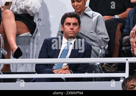 Paris, Frankreich. Juli 2024. Französischer Premierminister Gabriel Attal, Eröffnungszeremonie während der Olympischen Spiele in Paris 2024 am 26. Juli 2024 in Paris, Frankreich - Foto Federico Pestellini/Panoramic/DPPI Media Credit: DPPI Media/Alamy Live News Stockfoto