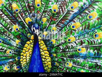 Originales Ölgemälde, süßer Pfauenvogel und Pfauenvogel Stockfoto