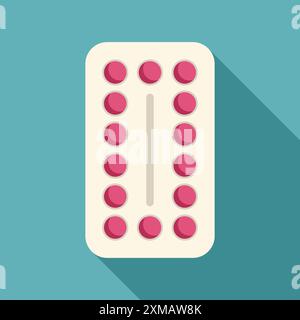 Blisterpackung mit runden rosa Tabletten liegt auf blauem Hintergrund Stock Vektor