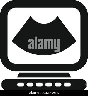 Schwarzweiß-Symbol eines Ultraschallgeräts, das einen Fetus während einer medizinischen Untersuchung anzeigt Stock Vektor