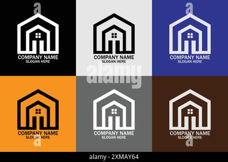 6-farbiges Real Estate Logo-Set - modernes Logo-Design-Set - schlankes Immobilienlogo - Logo-Design - Vektor-EPS-Datei zum Drucken Stock Vektor