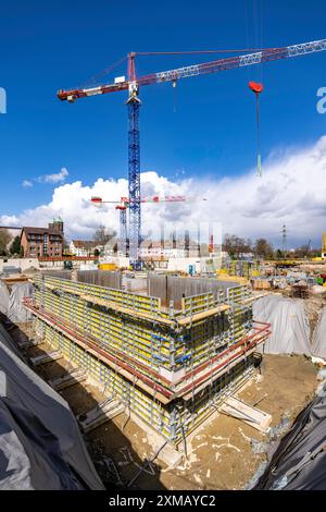 Baustelle eines neuen Wohnquartiers, Gründung eines mehrgeschossigen Wohnhauses, Essen, Nordrhein-Westfalen Stockfoto