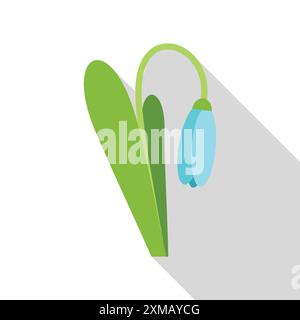 Blaue Schneeglöckchenblume wächst mit langem Schatten auf dem Hintergrund Stock Vektor