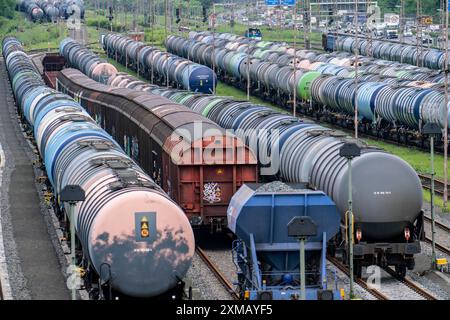 Gelsenkirchen Bismarck Rangierbahnhof, hier werden Güterzüge montiert und Rangierwagen für den Transport von Chemikalien und Mineralöl Stockfoto