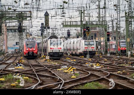 Gleissystem vor dem Kölner Hauptbahnhof, Regionalzüge, Fernzüge, Köln, Nordrhein-Westfalen, Deutschland Stockfoto