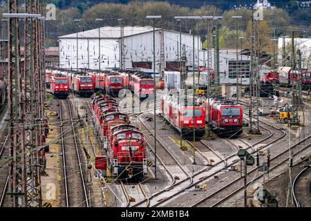 Rangierlokomotiven, am Rangierbahnhof Hagen-Vorhalle, einer der neun größten in Deutschland, an der Bahnstrecke Wuppertal–Dortmund gelegen und hat Stockfoto
