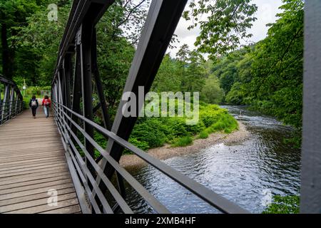 Brücke, für Fußgänger und Radfahrer über die Wupper, bei Solingen, Bergisches Land, Nordrhein-Westfalen, Deutschland Stockfoto