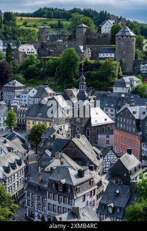 Die Stadt Monschau in der Eifel an der Rur, Nordrhein-Westfalen Stockfoto