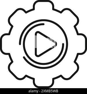 Symbol im Linienart-Stil einer Play-Taste in einer Ausrüstung, die die Automatisierung des Videomarketings darstellt Stock Vektor