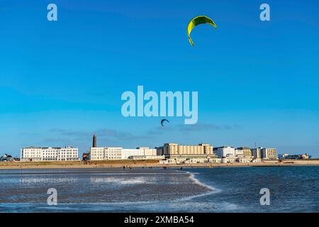 Skyline von Borkum, Strand, Insel, Ostfriesland, Winter, Saison, Herbst, Niedersachsen, Deutschland Stockfoto