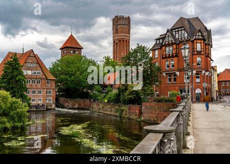 Wasserturm, Ilmenau, Ratsmühle, Stadtzentrum, Altstadt Lüneburg, Niedersachsen, Deutschland Stockfoto